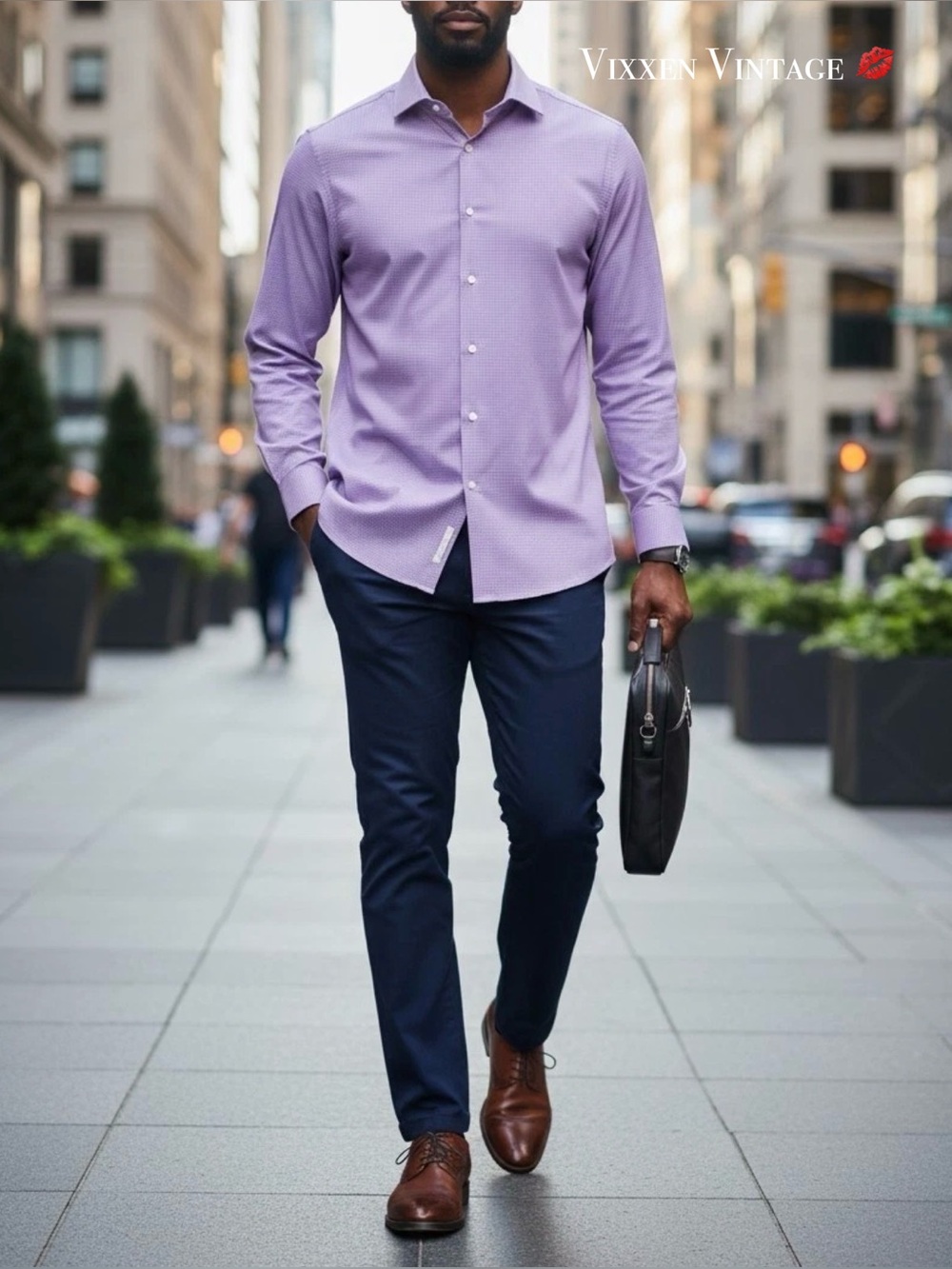 MICHAEL KORS NON-IRON MICRO HERRINGBONE COTTON DRESS SHIRT IN PURPLE